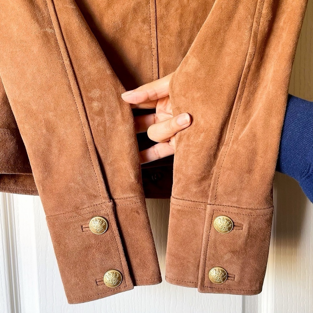 Sézane Terry Jacket Gold Buttoned Camel Suede Goat Leather FR 34 NWT - Picture 3 of 13